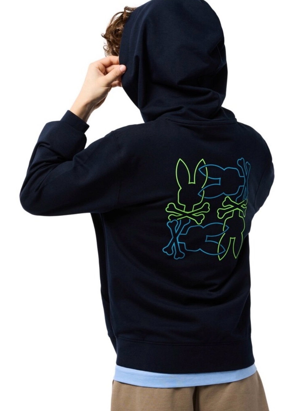 Boys' Navy Psycho Bunny Hoodie with Neon Graphic Bunnies